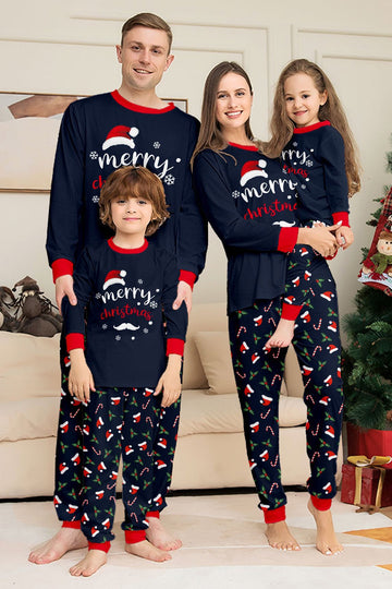 Navy Merry Christmas Print Family Matching Pajamas Set